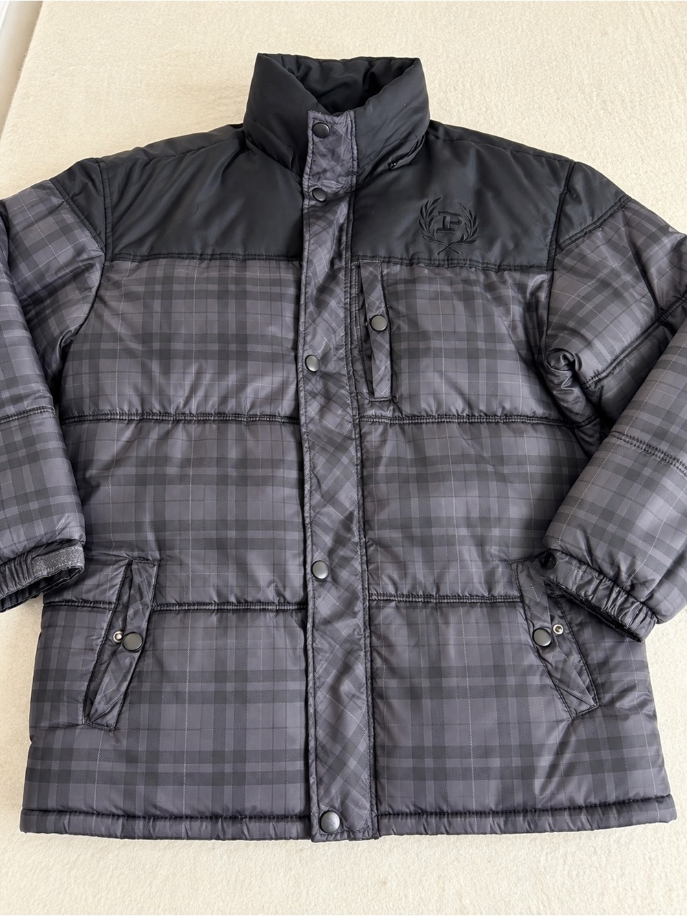 Phat Farm Men's Black Plaid Puffer Jacket